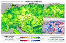 Dopady na vegetaci - Evropa - 13. březen 2021