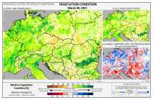 Dopady na vegetaci - Evropa - 28. březen 2021