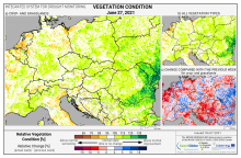 Dopady na vegetaci - Evropa - 27. červen 2021