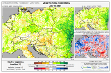 Dopady na vegetaci - Evropa - 18. červenec 2021