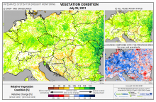 Dopady na vegetaci - Evropa - 25. červenec 2021